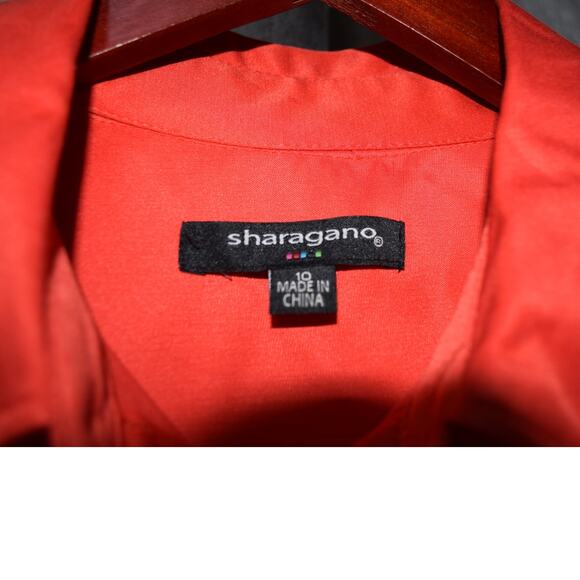 Sharagano Red Orange Utility Belted Shirt Dress Size 10 - Picture 3 of 4